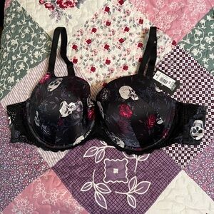 BNWT- Floral Skull Print Black Bra